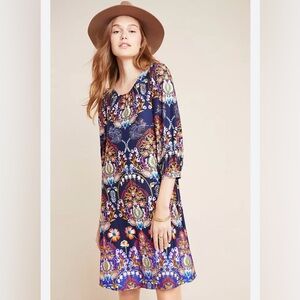 Anthropologie Maeve Sawyer Balloon-Sleeved Tunic Boho Aline Colorful Floral‎
